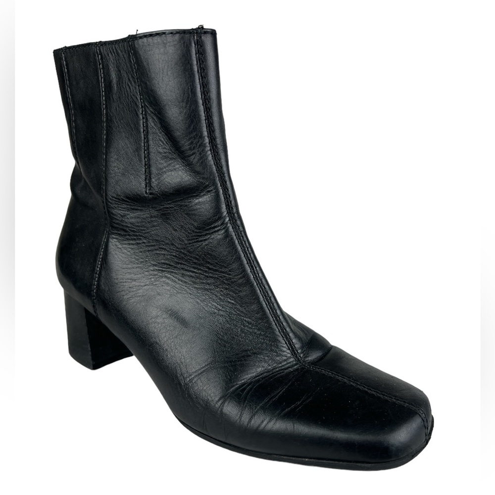 Nine West square toe zip short block heel black boots size 7.5 M